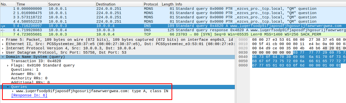 Wireshark showing DNS request to kill-switch domain